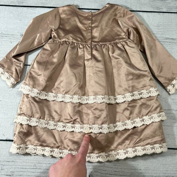 Wendy Bellissimo Tan Cream Satin Lace Tiered Long Sleeve Dress - Picture 5 of 6